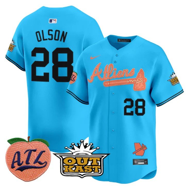 Matt Olson Jersey #28 Atlanta Braves Atliens Peach Vapor Premier Limited Blue