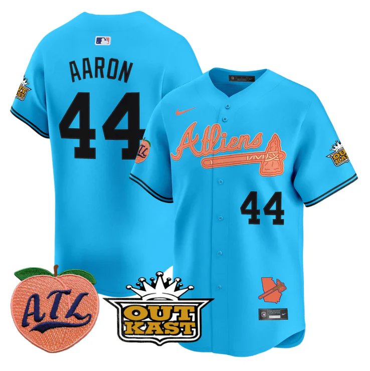 Hank Aaron Jersey #44 Atlanta Braves Atliens Peach Vapor Premier Limited Blue