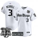 Jackson Merrill Jersey #3 San Diego Padres Gothic Edition Vapor Limited Stitched White