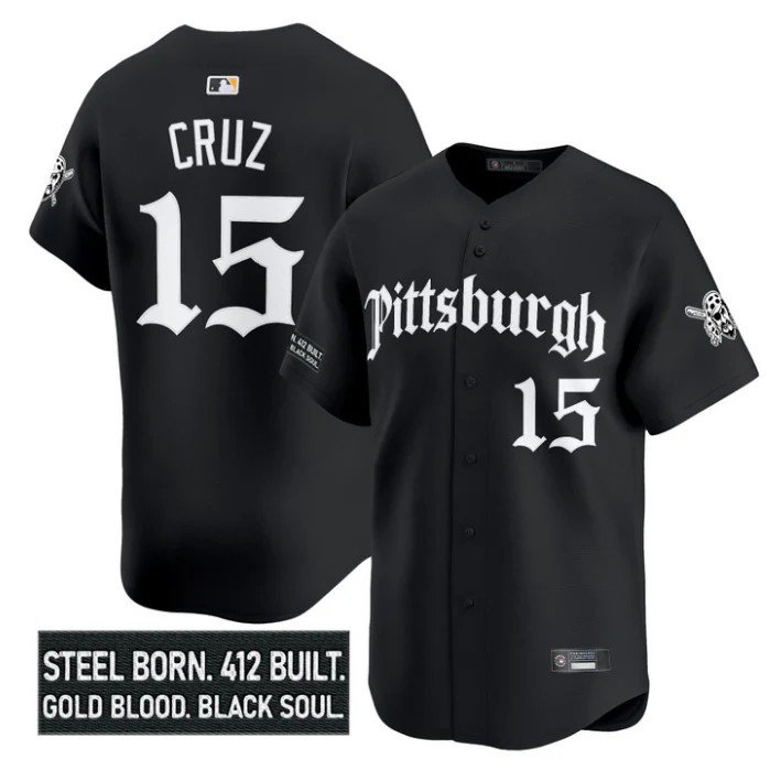 Oneil Cruz Jersey #15 Pittsburgh Pirates Gothic Steel City Stitched Black