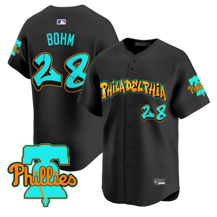 Alec Bohm Jersey #28 Philadelphia Phillies Graffiti Broad Street Edition Black