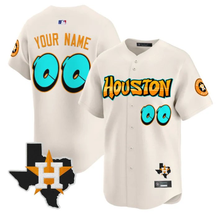 Custom Houston Astros Jersey Name Number Graffiti H-Town Edition Stitched Cream