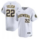 MIL #22 Christian Yelich Stitched Home Jersey White Pinstripe