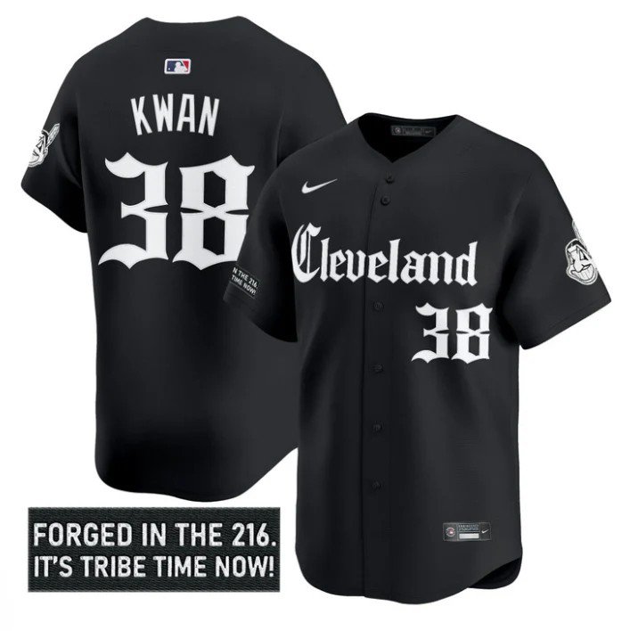 Steven Kwan Jersey #38 Cleveland Indians Gothic Iron Edition Stitched Black