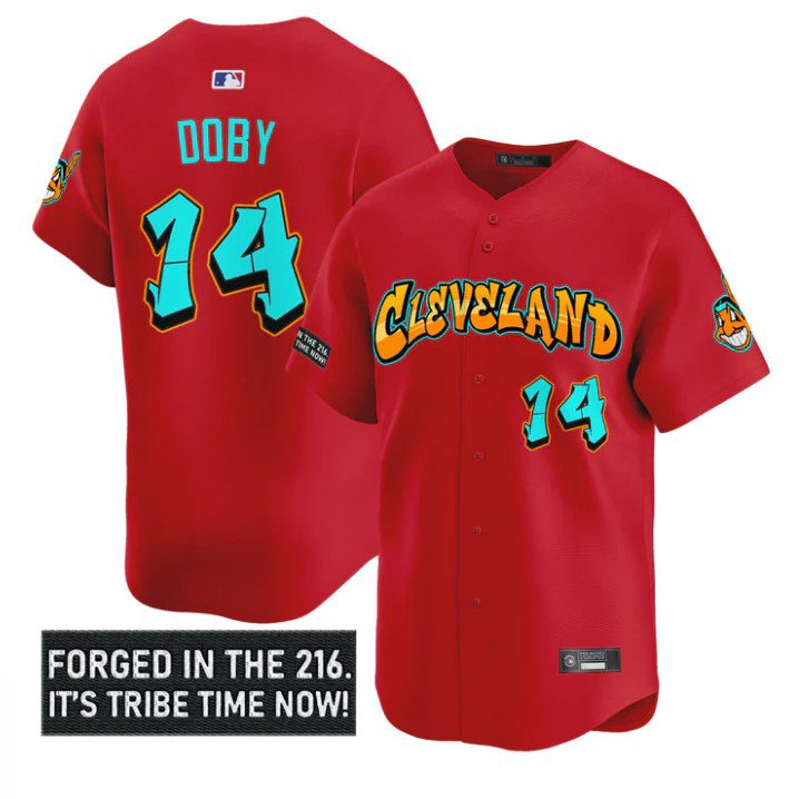 Larry Doby Jersey #14 Cleveland Indians Graffiti 216 Ink Edition Red
