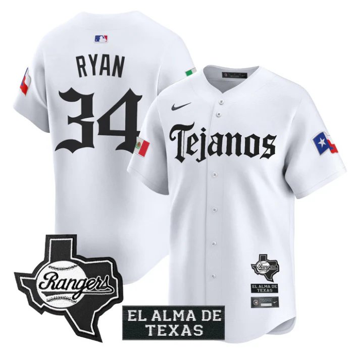 Nolan Ryan Jersey #34 Texas Rangers Mexico Tejano Barrio Style Vapor White