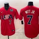 Men's USA Baseball #7 Bobby Witt Jr. Red 2026 World Baseball Classic 250th Patch Jersey