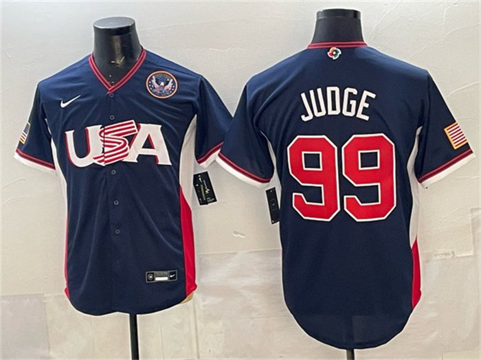 Men's USA Baseball #99 Aaron Judge Navy 2026 World Baseball Classic United States 250th Patch Jersey