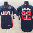 Men's USA Baseball #22 Clayton Kershaw Navy 2026 World Baseball Classic 250th Patch Jersey