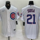 Men's CHC #21 Sammy Sosa Home White Cool Base Jersey pinstripe