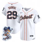 Men's Detroit Tigers #29 Tarik Skubal White With Patch Cool Base Stitched Baseball Jersey