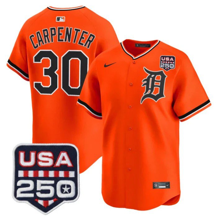 Kerry Carpenter Jersey #30 DET 2026 Alternate Limited Stitched Orange