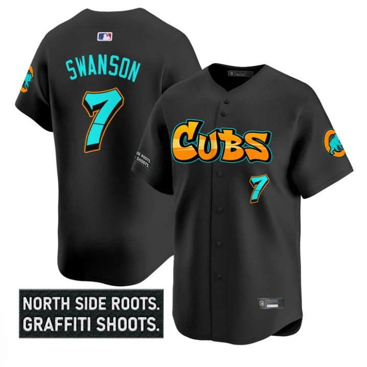 Dansby Swanson Jersey #7 Chicago Cubs Graffiti North Side Edition Stitched Black