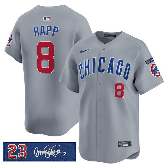 Men's Chicago Cubs #8 lan Happ Gray 'Ryne Sandberg Tribute' Vapor Limited V3 Jersey