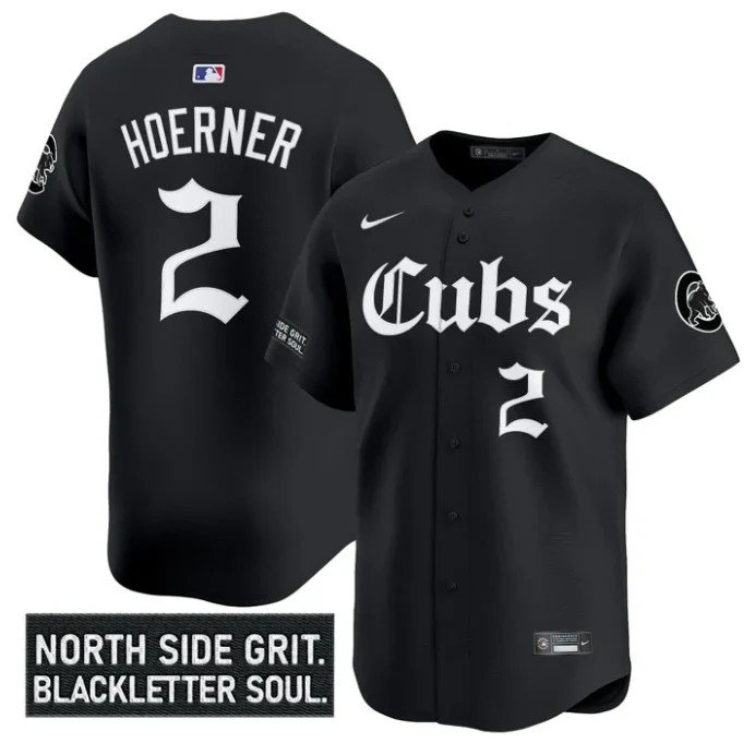 Nico Hoerner Jersey #2 Chicago Cubs Gothic North Side Edition Vapor Black