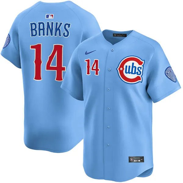 Chicago Cubs #14 Ernie Banks Light Blue Alternate Limited Jersey