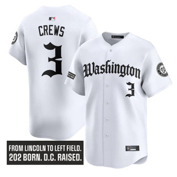 Dylan Crews Jersey #3 Washington Nationals Gothic Capitol Edition Stitched White