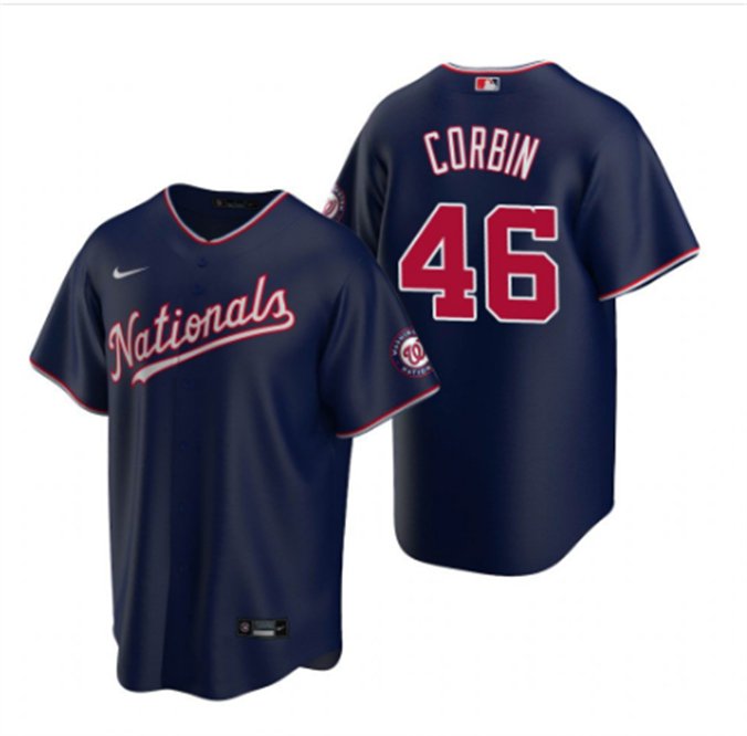 Mens Womens Youth Nationals #46 Patrick Corbin Cool Base Jersey Navy Blue
