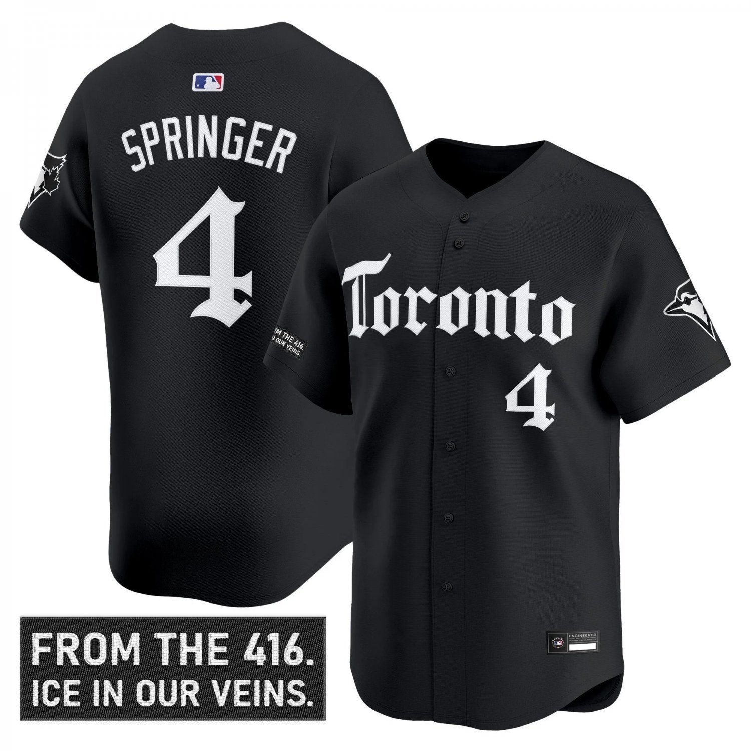 George Springer Jersey #4 Toronto Blue Jays Gothic North Black