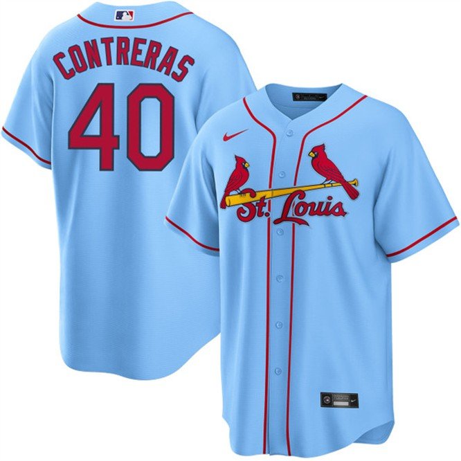 STL #40 Willson Contreras Cool Player Jersey Light Blue