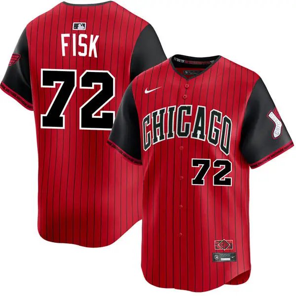 Mens Chicago White Sox #72 Carlton Fisk Red Black 2025 City Connect 2.0 Limited Jersey