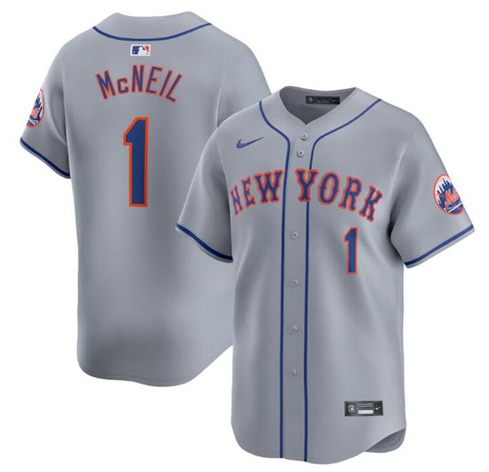 Mets #1 Jeff McNeil Away Cool Baseball Jersey Gray 2024