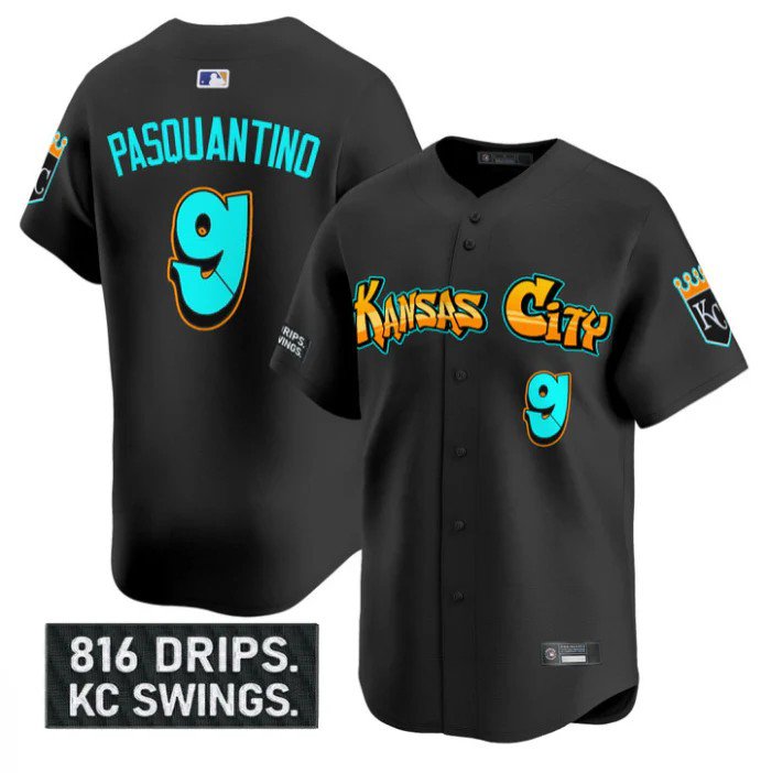 Vinnie Pasquantino Jersey #9 Kansas City Royals Graffiti Crown Drop Stitched