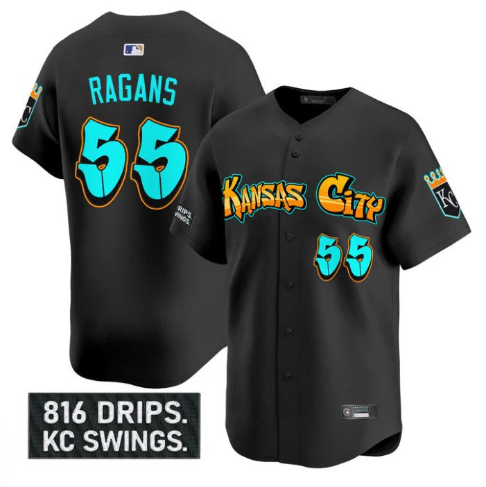 Cole Ragans Jersey #55 Kansas City Royals Graffiti Crown Drop Stitched Black