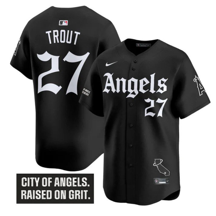 Mike Trout Jersey #27 Los Angeles Angels Gothic Halo Edition Stitched Black