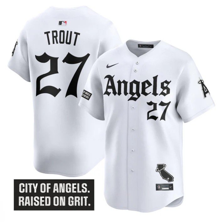 Mike Trout Jersey #27 Los Angeles Angels Gothic Halo Edition Stitched White