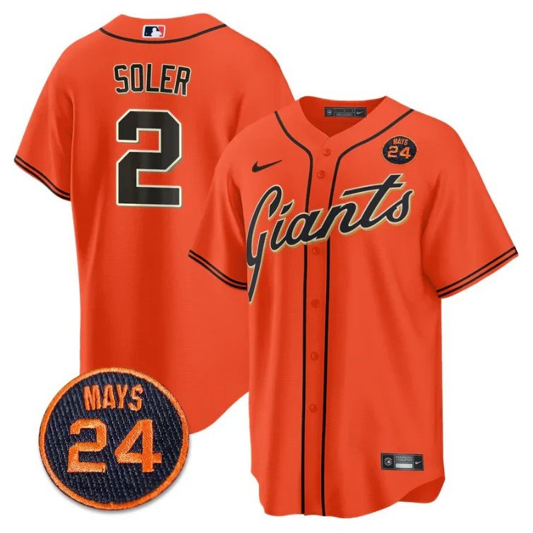 Jorge Soler Jersey #2 San Francisco Giants #24 Willie Mays Patch 2024 Vapor Prem
