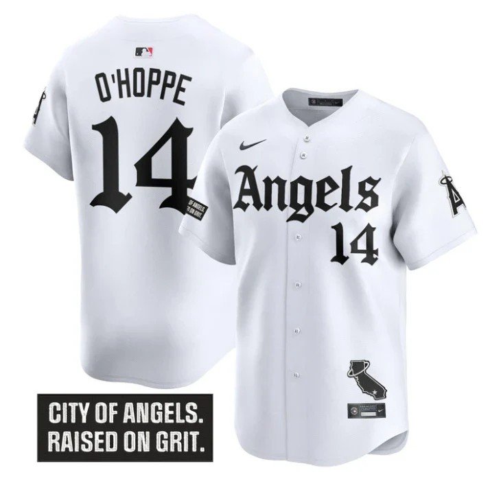 Logan O'Hoppe Jersey #14 Los Angeles Angels Gothic Halo Edition Stitched White