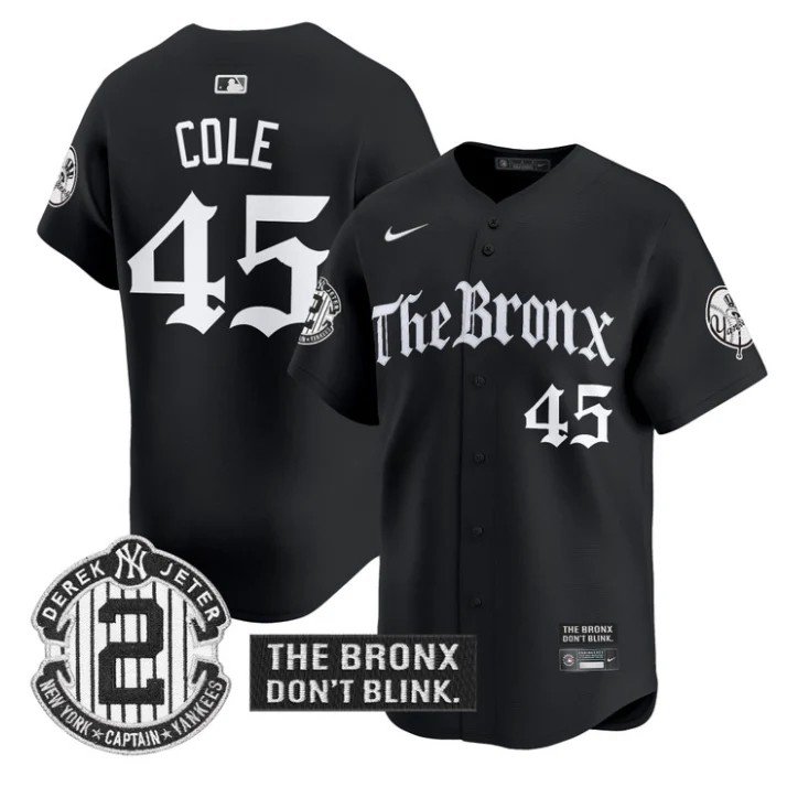 Gerrit Cole Jersey #45 Yankees The Bronx Gothic Ink Drop Edition Black
