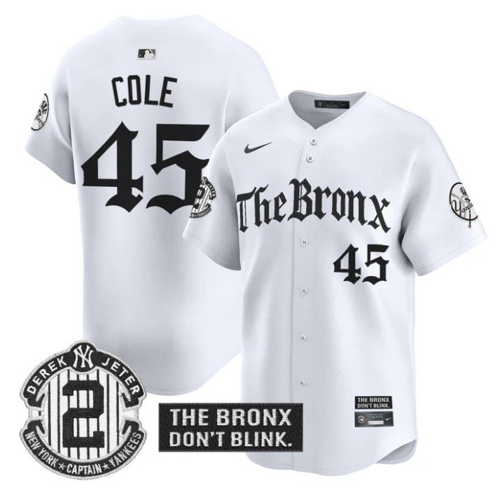 Gerrit Cole Jersey #45 Yankees The Bronx Gothic Ink Drop Edition White