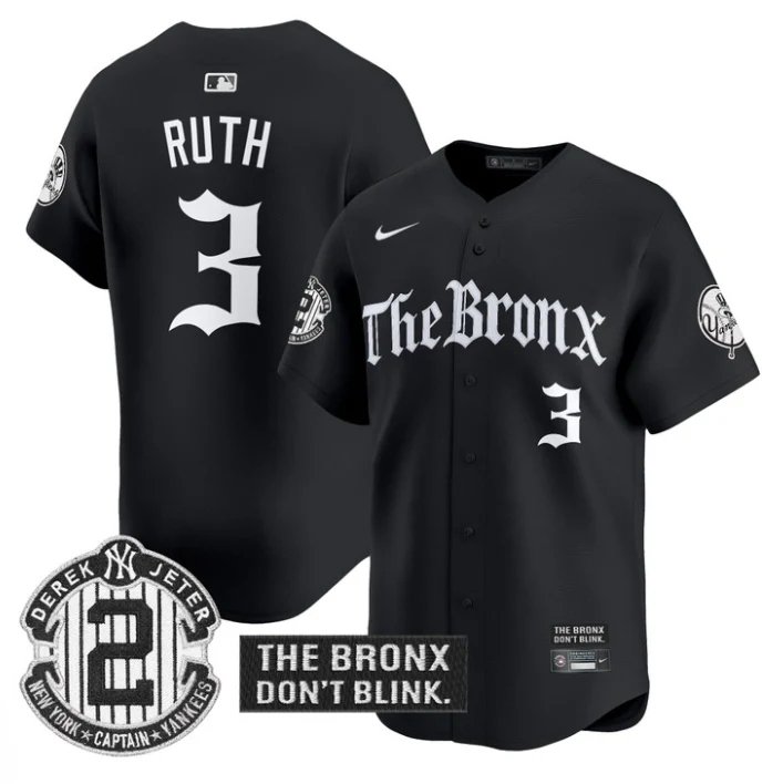 Babe Ruth Jersey #3 Yankees The Bronx Gothic Ink Drop Edition Stitched Black