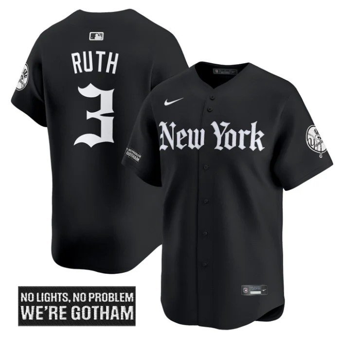 Babe Ruth Jersey #3 New York Yankees Gothic Legacy Edition Vapor Premier Black
