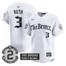 Babe Ruth Jersey #3 Yankees The Bronx Gothic Ink Drop Edition Stitched White