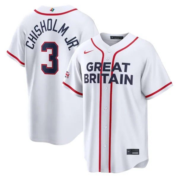 Great Britain Baseball #3 Jazz Chisholm Jr. Nike White 2026 World Baseball Jersey