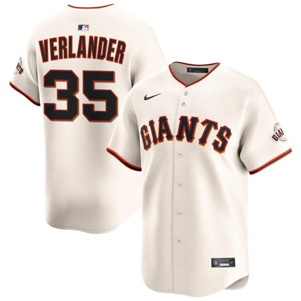 San Francisco Giants #35 Justin Verlander Nike Cream Home Limited Player Jersey
