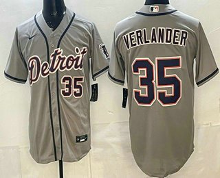 Men's DET #35 Justin Verlander Grey Number Cool Base Jersey