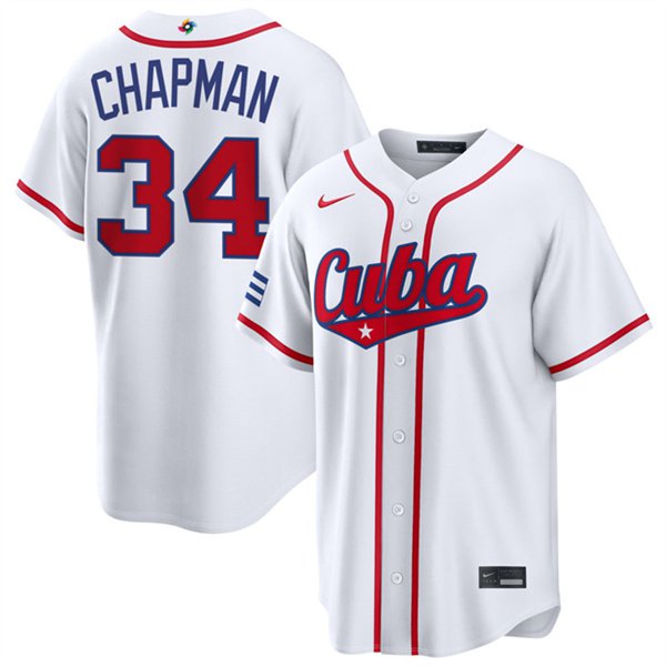 Men's Cuba Baseball #34 Emmanuel Chapman White 2026 World Baseball Classic Home Jersey
