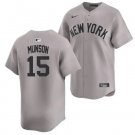 New York Yankees #15 Thurman Munson Nike Gray Away Jersey