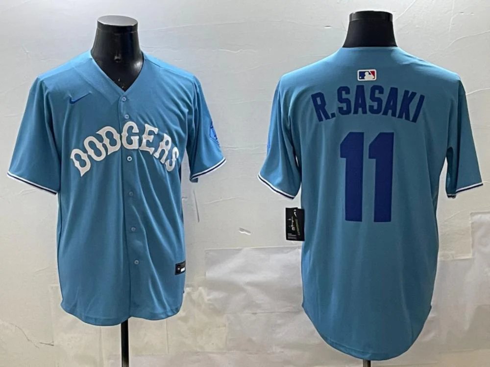 Los Angeles Dodgers Roki Sasaki Light Blue Royal Throwback Jersey