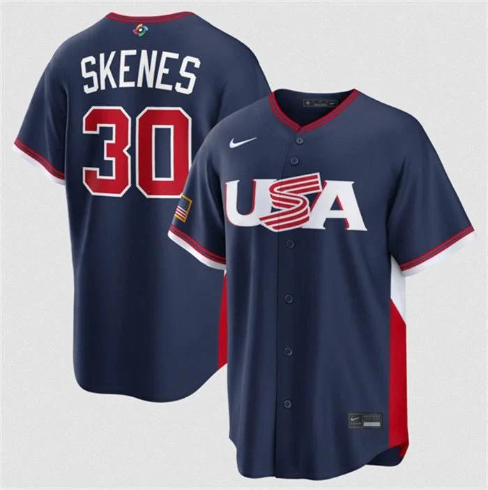 USA Baseball #30 Paul Skenes Jersey Navy 2026 World Baseball Classic Road