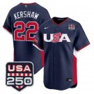 Clayton Kershaw #22 USA World Baseball Jersey Classic 250 USA Patch Stitched Navy