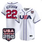 Clayton Kershaw #22 USA World Baseball Jersey Classic 250 USA Patch Stitched White