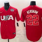 Clayton Kershaw #22 USA World Baseball Jersey Classic 250 USA Patch Stitched Red