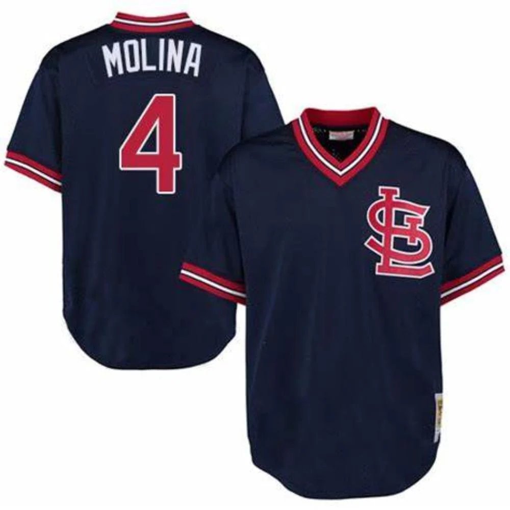 STL Yadier Molina Navy Throwback Mesh Pullover Jersey