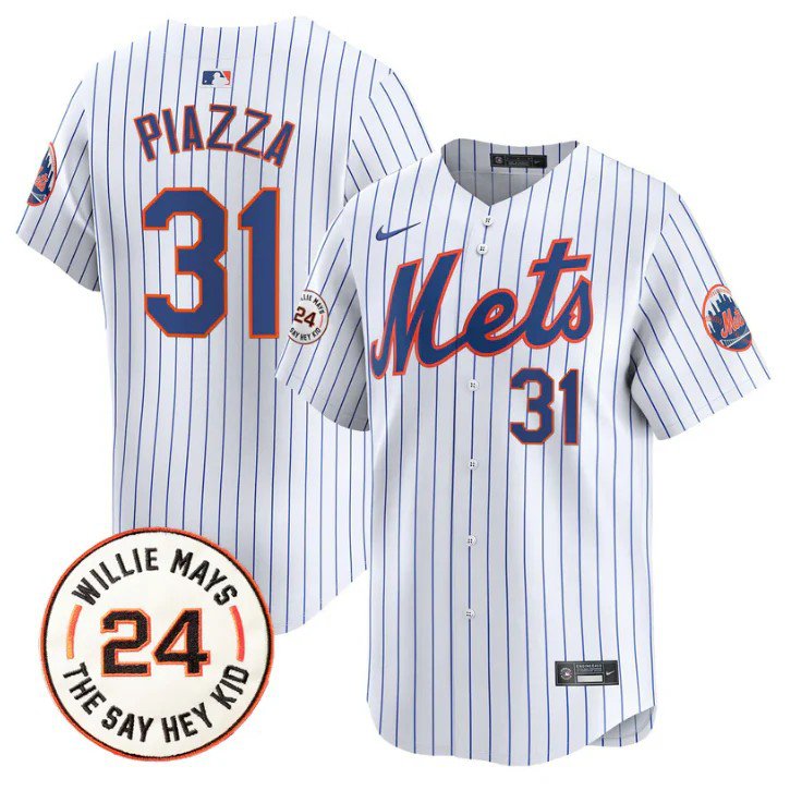 Mike Piazza Jersey #31 Mets Willie Mays Patch Vapor Premier Limited Stitched White