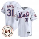 Mike Piazza Jersey #31 Mets Willie Mays Patch Vapor Premier Limited Stitched White
